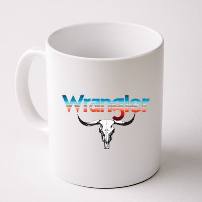 Vintage Rodeo Wrangler Western Cow Skull Cow Print Wrangler Coffee Mug