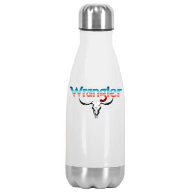 Vintage Rodeo Wrangler Western Cow Skull Cow Print Wrangler Stainless Steel Insulated Water Bottle