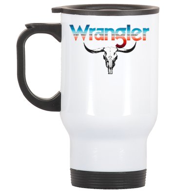 Vintage Rodeo Wrangler Western Cow Skull Cow Print Wrangler Stainless Steel Travel Mug