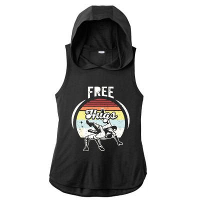 Vintage Retro Wrestling Funny Free Hugs Wrestling Ladies PosiCharge Tri-Blend Wicking Draft Hoodie Tank