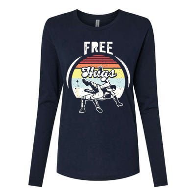 Vintage Retro Wrestling Funny Free Hugs Wrestling Womens Cotton Relaxed Long Sleeve T-Shirt