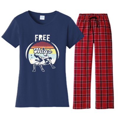 Vintage Retro Wrestling Funny Free Hugs Wrestling Women's Flannel Pajama Set