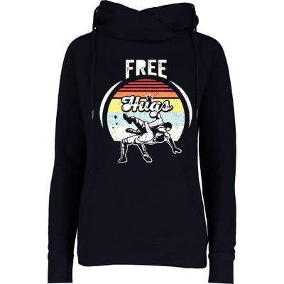 Vintage Retro Wrestling Funny Free Hugs Wrestling Womens Funnel Neck Pullover Hood