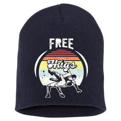 Vintage Retro Wrestling Funny Free Hugs Wrestling Short Acrylic Beanie