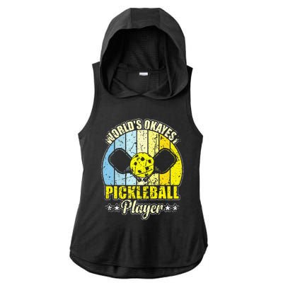 Vintage Retro World's Okayest Pickleball Player Ladies PosiCharge Tri-Blend Wicking Draft Hoodie Tank