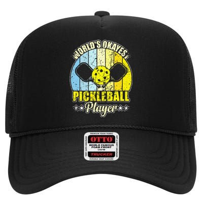 Vintage Retro World's Okayest Pickleball Player High Crown Mesh Back Trucker Hat