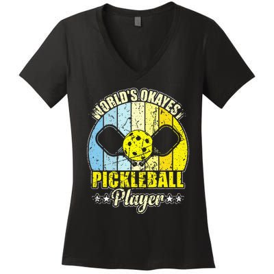 Vintage Retro World's Okayest Pickleball Player Women's V-Neck T-Shirt