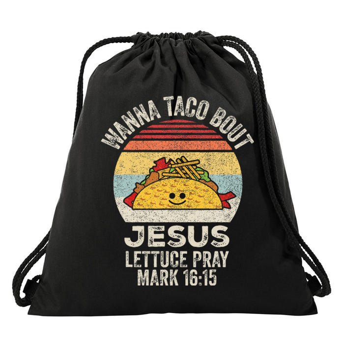 Vintage Retro Wanna Taco Bout Jesus Drawstring Bag