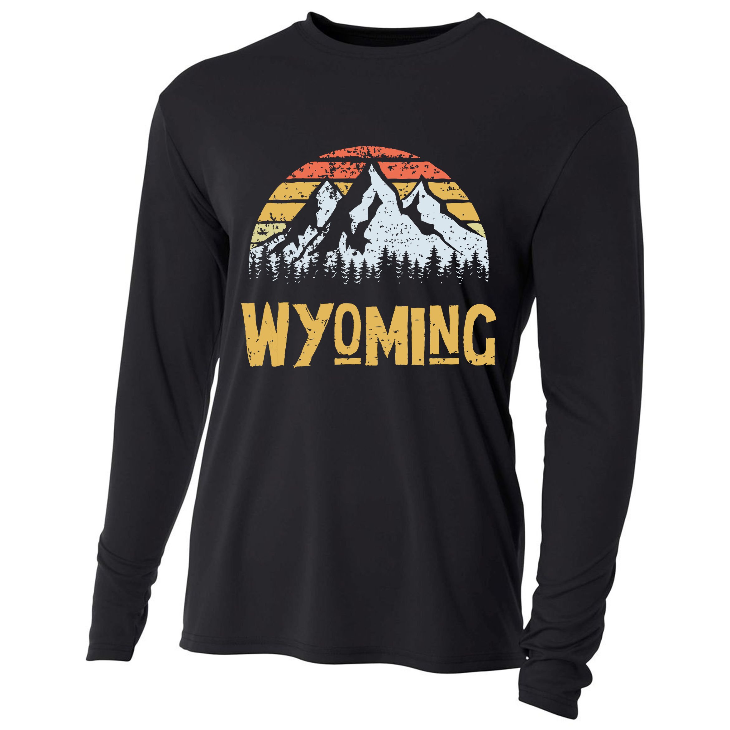 Vintage Retro Wy Wyoming Us Mountain State Cooling Performance Long Sleeve Crew