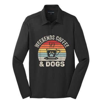 Vintage Retro Weekends Coffee & Dogs Funny Dog Silk Touch Performance Long Sleeve Polo