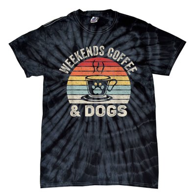 Vintage Retro Weekends Coffee & Dogs Funny Dog Tie-Dye T-Shirt