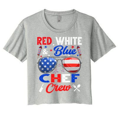 Vintage Red White Blue Chef American Flag Cute Gift Women's Crop Top Tee