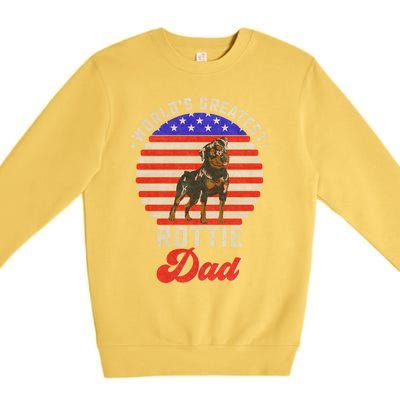 Vintage Retro Worlds Greatest Rottweiler Dad Rottie Sunset Great Gift Premium Crewneck Sweatshirt