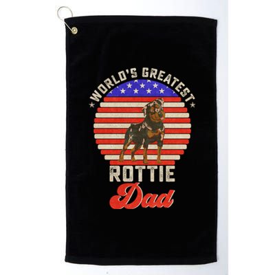 Vintage Retro Worlds Greatest Rottweiler Dad Rottie Sunset Great Gift Platinum Collection Golf Towel