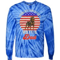 Vintage Retro Worlds Greatest Rottweiler Dad Rottie Sunset Great Gift Tie-Dye Long Sleeve Shirt