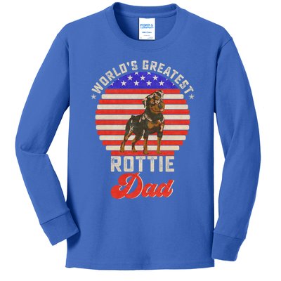 Vintage Retro Worlds Greatest Rottweiler Dad Rottie Sunset Great Gift Kids Long Sleeve Shirt