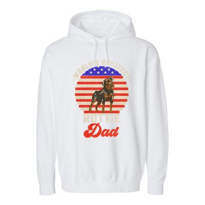 Vintage Retro Worlds Greatest Rottweiler Dad Rottie Sunset Great Gift Garment-Dyed Fleece Hoodie