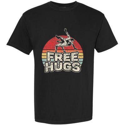 Vintage Retro Wrestling Funny Free Hugs Wrestling Garment-Dyed Heavyweight T-Shirt