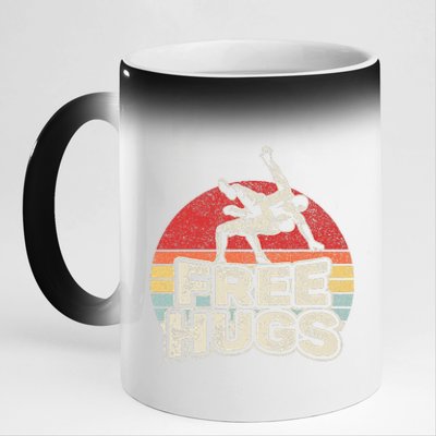 Vintage Retro Wrestling Funny Free Hugs Wrestling 11oz Black Color Changing Mug