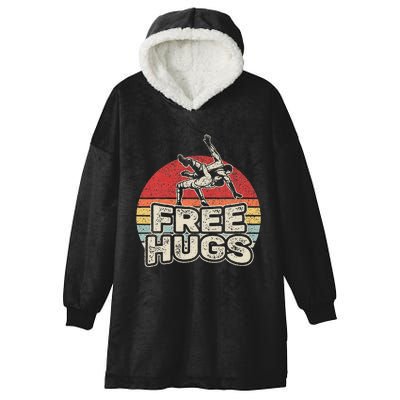 Vintage Retro Wrestling Funny Free Hugs Wrestling Hooded Wearable Blanket