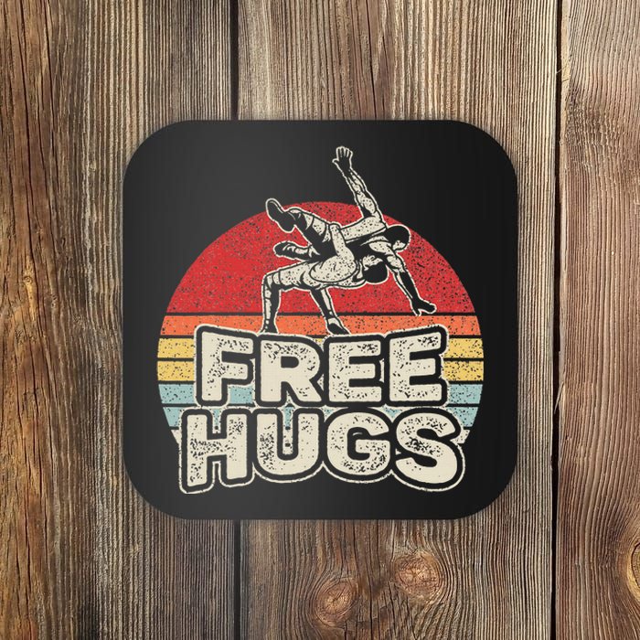 Vintage Retro Wrestling Funny Free Hugs Wrestling Coaster