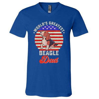 Vintage Retro Worlds Greatest Beagle Dog Dad Silhouette Meaningful Gift V-Neck T-Shirt