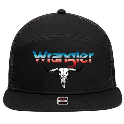 Vintage Rodeo Wrangler Western Cow Skull Cow Print Wrangler 7 Panel Mesh Trucker Snapback Hat