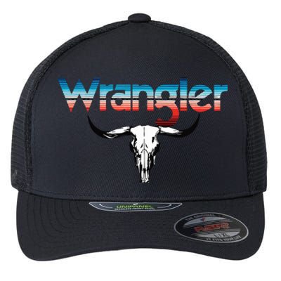 Vintage Rodeo Wrangler Western Cow Skull Cow Print Wrangler Flexfit Unipanel Trucker Cap