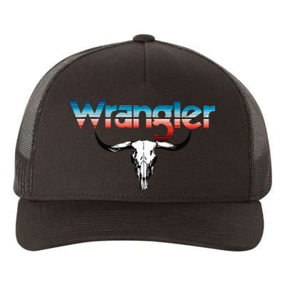 Vintage Rodeo Wrangler Western Cow Skull Cow Print Wrangler Yupoong Adult 5-Panel Trucker Hat