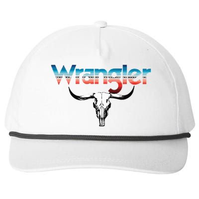 Vintage Rodeo Wrangler Western Cow Skull Cow Print Wrangler Snapback Five-Panel Rope Hat