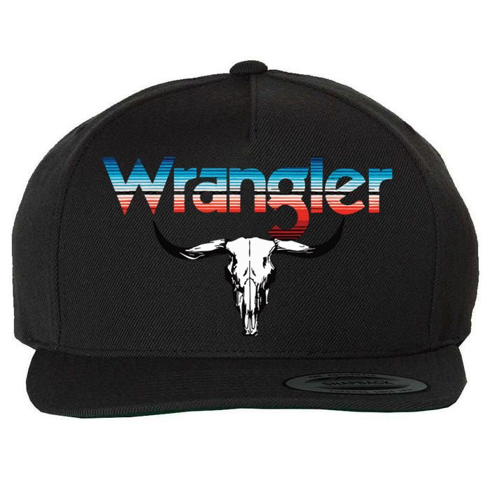 Vintage Rodeo Wrangler Western Cow Skull Cow Print Wrangler Wool Snapback Cap