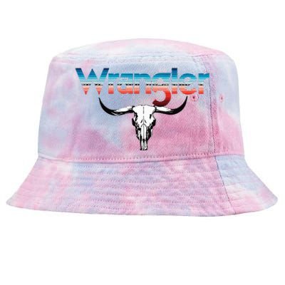 Vintage Rodeo Wrangler Western Cow Skull Cow Print Wrangler Tie-Dyed Bucket Hat