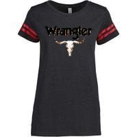 Vintage Rodeo Wrangler Western Cow Skull Leopard Bull Enza Ladies Jersey Football T-Shirt