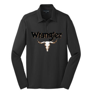 Vintage Rodeo Wrangler Western Cow Skull Leopard Bull Silk Touch Performance Long Sleeve Polo