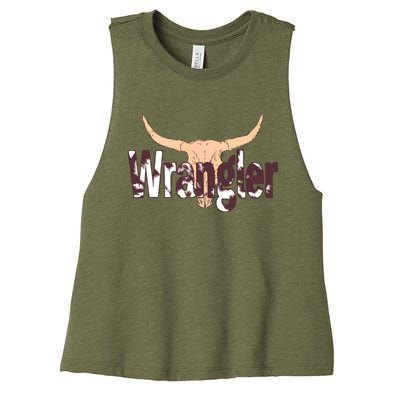 Vintage Rodeo Wrangler Western Cow Skull Print Wrangler Women's Racerback Cropped Tank