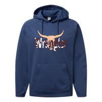 Vintage Rodeo Wrangler Western Cow Skull Print Wrangler Performance Fleece Hoodie