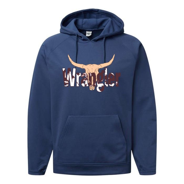 Vintage Rodeo Wrangler Western Cow Skull Print Wrangler Performance Fleece Hoodie