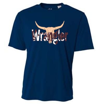 Vintage Rodeo Wrangler Western Cow Skull Print Wrangler Cooling Performance Crew T-Shirt