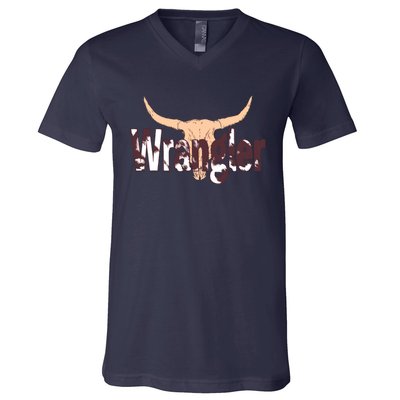 Vintage Rodeo Wrangler Western Cow Skull Print Wrangler V-Neck T-Shirt