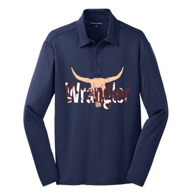 Vintage Rodeo Wrangler Western Cow Skull Print Wrangler Silk Touch Performance Long Sleeve Polo