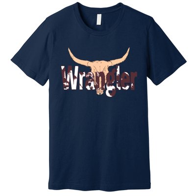 Vintage Rodeo Wrangler Western Cow Skull Print Wrangler Premium T-Shirt