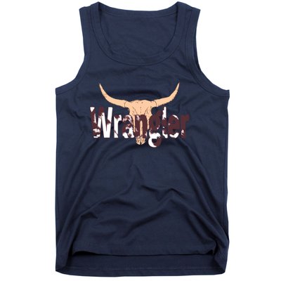 Vintage Rodeo Wrangler Western Cow Skull Print Wrangler Tank Top