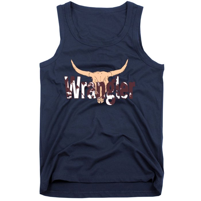 Vintage Rodeo Wrangler Western Cow Skull Print Wrangler Tank Top