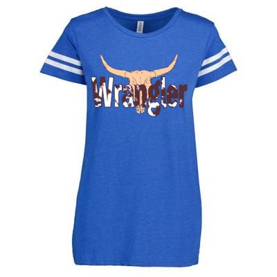 Vintage Rodeo Wrangler Western Cow Skull Print Wrangler Enza Ladies Jersey Football T-Shirt