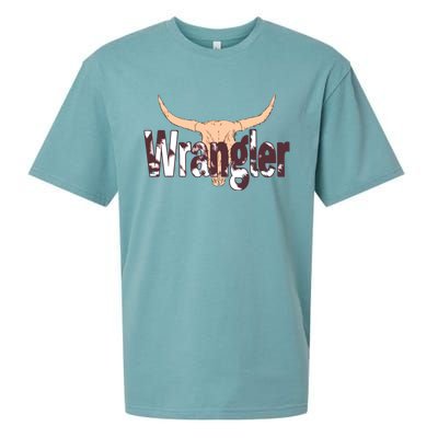 Vintage Rodeo Wrangler Western Cow Skull Print Wrangler Sueded Cloud Jersey T-Shirt