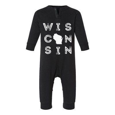 Vintage Retro Wisconsin Home State Midwest Up North Wisco Infant Fleece One Piece