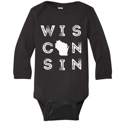 Vintage Retro Wisconsin Home State Midwest Up North Wisco Baby Long Sleeve Bodysuit