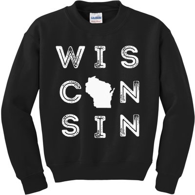 Vintage Retro Wisconsin Home State Midwest Up North Wisco Kids Sweatshirt