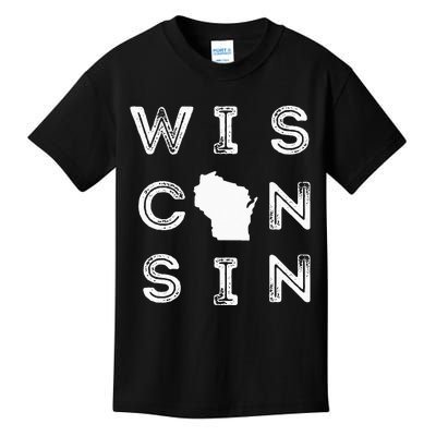 Vintage Retro Wisconsin Home State Midwest Up North Wisco Kids T-Shirt