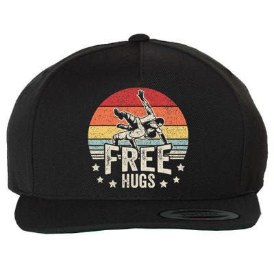 Vintage Retro Wrestling Funny Free Hugs Wrestling Wool Snapback Cap